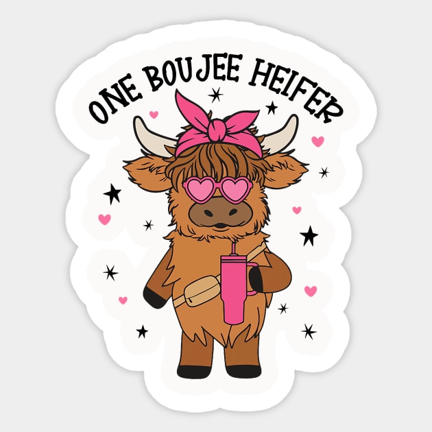 One Boojee Heifer Highland Cow Tumbler Farm Animal Valentine Sticker by jadolomadolo